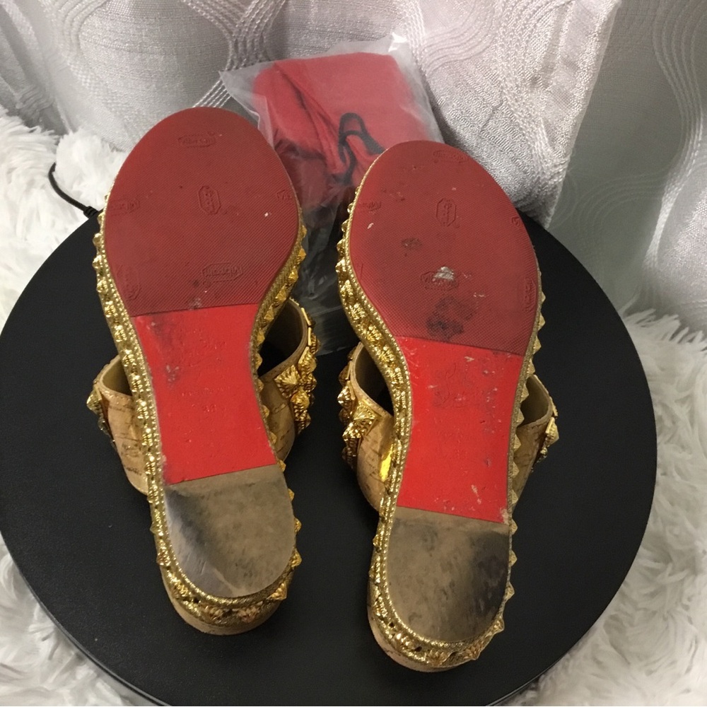 Christian Louboutin Gold Studded Slide Mules - Picture 9 of 14